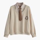 Mock Two-piece Sweatshirt With Necktie / Pleated Mini A-line Skirt