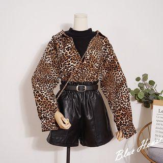 Mock Two-piece Leopard Print Blouse