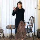 Inset Slit-front Knit Top Patterned Maxi Skirt