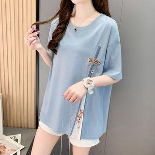 Cartoon Print Panel Zip T-shirt