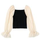 Bell-sleeve Knit Panel Blouse