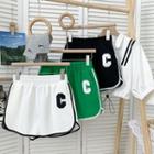 Contrasted Elastic High-waist Cotton Shorts