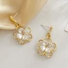 Flower Faux Pearl Alloy Dangle Earring 1 Pair - Silver Needle - Gold - One Size