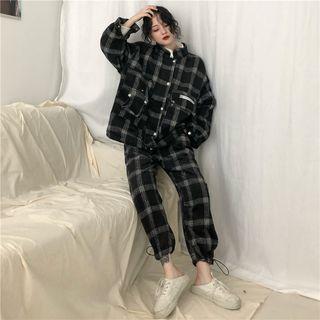 Plaid Button Jacket / Plaid Harem Pants
