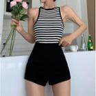 Striped Knit Tank Top / High-waist Hot Pants