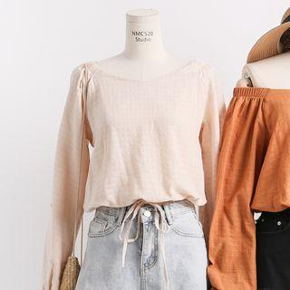 Boatneck Tie-hem Embossed Blouse