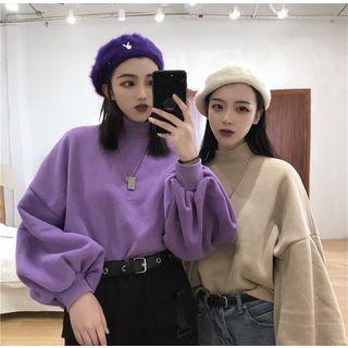 Mock Neck Puff-sleeve Sweatshirt