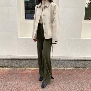 Flat-front Slit-side Dress Pants