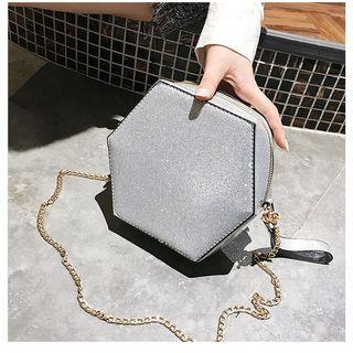 Sequined Faux Leather Hexagon Crossbody Bag
