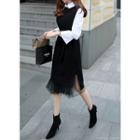 Crew-neck Rib-knit Midi Dress With Sash