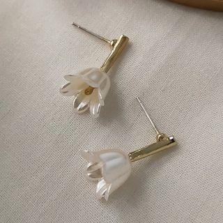 Sterling Silver Flower Stud Earring 1 Pair - 1542 - White & Gold - One Size