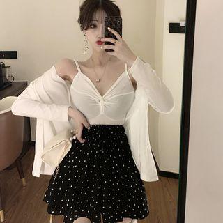Camisole Top / Light Jacket / Dotted A-line Skirt / Set