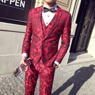 Set: Jacquard Slim Fit Blazer + Dress Pants + Vest