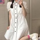Short-sleeve Contrast Trim Mini Shirtdress White - One Size