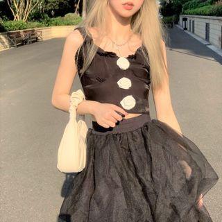 Flower Detail Camisole Top / Mesh Skirt