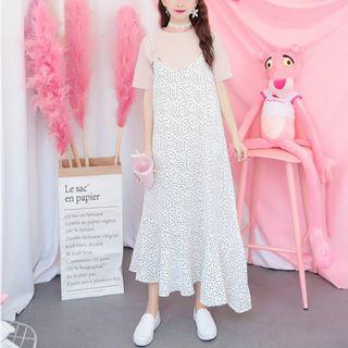 V-neck Dotted Midi Spaghetti Strap Dress