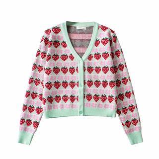Strawberry Print V-neck Cardigan