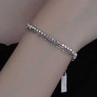 Layered Rhinestone Bracelet Double Layer Bracelet - Silver - One Size