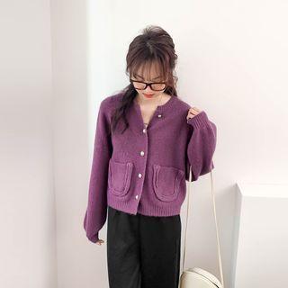 Round-neck Plain Oversize Button-up Pocket Top
