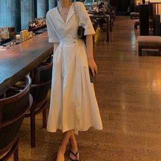 Short-sleeve Buckled Midi Shirtdress