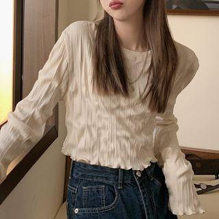 Long-sleeve Plain Top Almond - One Size
