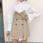 Plain Bell-sleeve Shirt / High-waist A-line Skirt