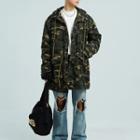 Lettering Embroidered Camouflage Hooded Zip Jacket