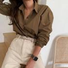 Curve-hem Plain Shirt Brown - One Size
