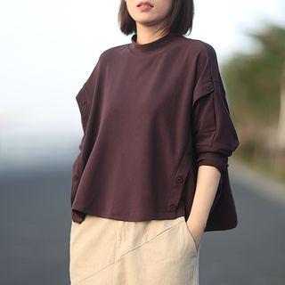 Long-sleeve Asymmetric Buttoned T-shirt