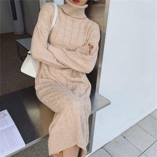 Turtleneck Midi Sheath Knit Dress