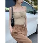Sleeveless Chain-accent Slim-fit Halter Top Khaki - One Size