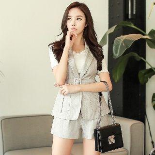 Set: Plain Vest With Belt + Shorts