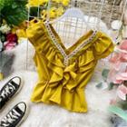 Crochet-trim Ruffled Sleeveless Top Yellow - One Size