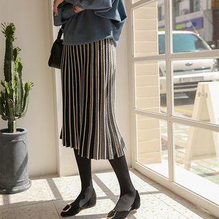 Accordion-pleat Striped Midi Knit Skirt