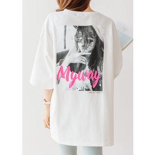 3/4-sleeve Printed-back Top