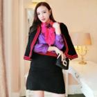 Set: Frill-trim Shirt + Open-front Jacket + Mini Skirt