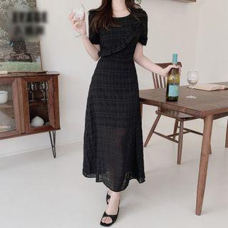 Ruffle Trim Drawstring Midi A-line Dress