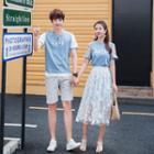 Couple Matching Short-sleeve T-shirt / Shorts / T-shirt Dress / Sheer Midi Skirt / Set