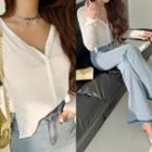 V-neck Slim-fit Cardigan Ivory - One Size