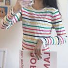 Round-neck Rainbow-stripe Long-sleeve Top