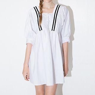 Stripe Elbow-sleeve A-line Dress