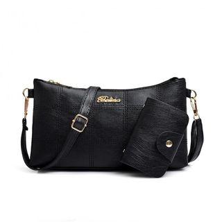 Set: Faux Leather Crossbody Bag + Card Wallet