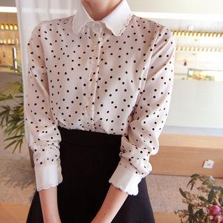 Scallop-collar Polka-dot Blouse