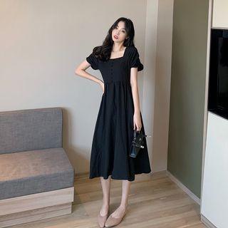 Square Neck Midi A-line Dress Black - One Size