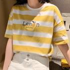 Striped Short-sleeve Lemon Print Top