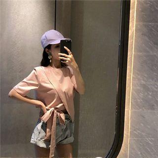 Short-sleeve Asymmetrical T-shirt / Mesh Skirt / Denim Shorts