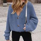Plain Lantern-sleeve Cable Knit Jacket