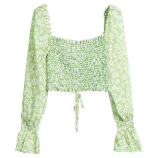 Floral Print Cropped Square-neck Blouse