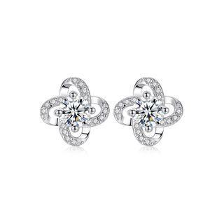 Sterling Silver Elegant And Fashion Four-leaf Clover Stud Earrings With Cubic Zirconia Silver - One Size