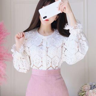 Long-sleeve Lace Blouse As Shown In Figure - One Size
